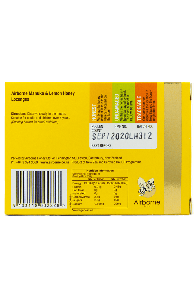 Manuka & Lemon Lozenges - Back View