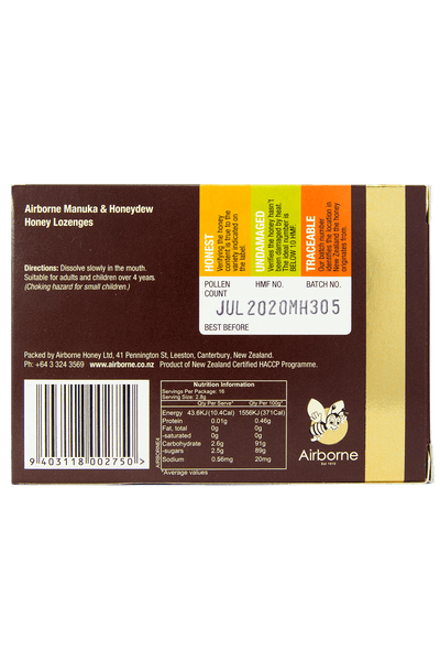 Airborne Manuka and Honeydew Lozenges - Back View